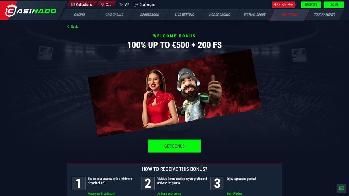 Welcome bonus Casinado Casino