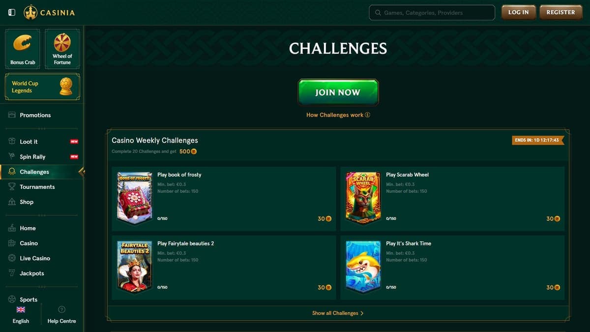Challenges Casinia Casino