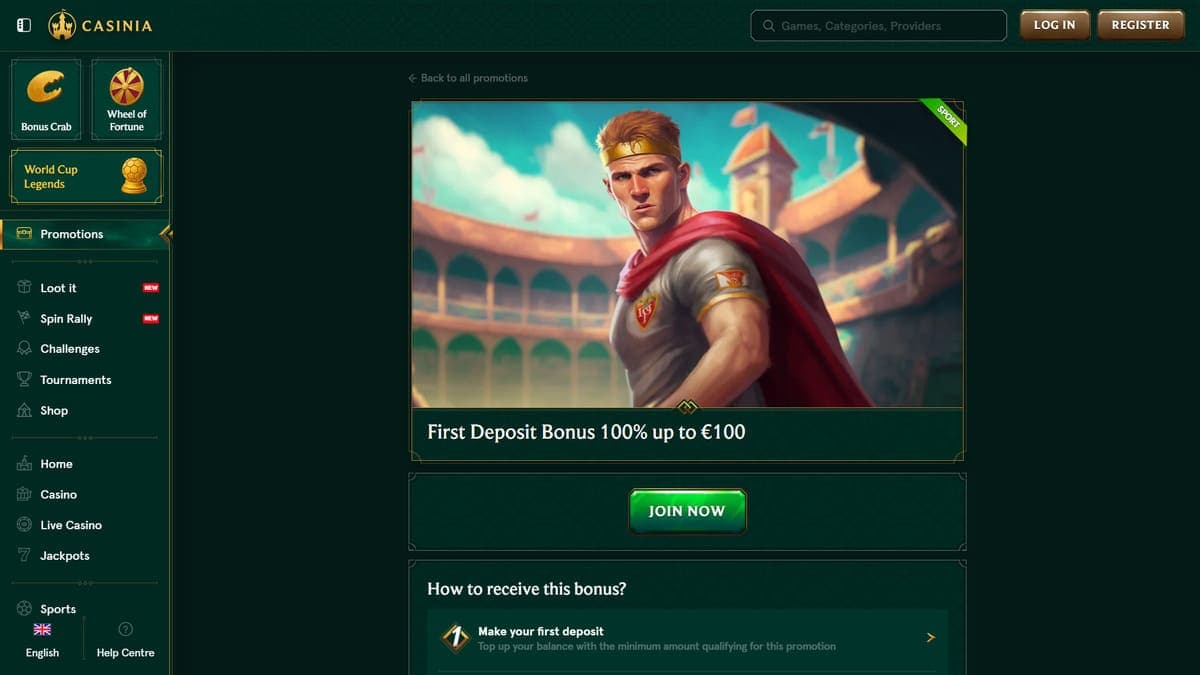 First deposit bonus Casinia Casino