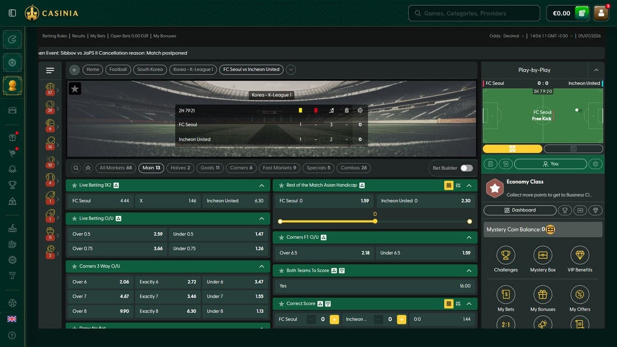 Live betting Casinia Casino