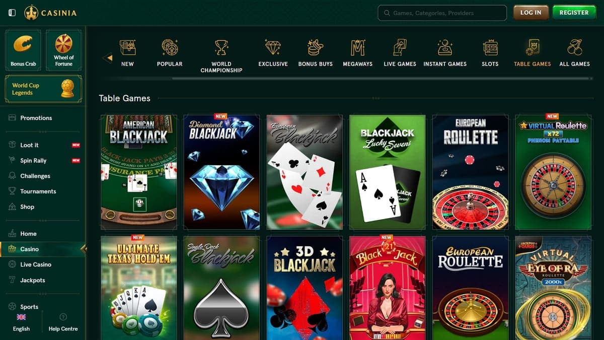 Table games Casinia Casino