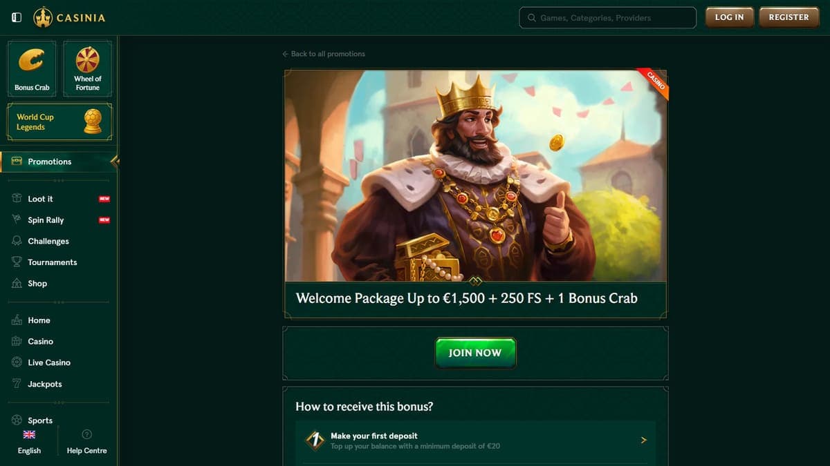 Welcome bonus Casinia Casino