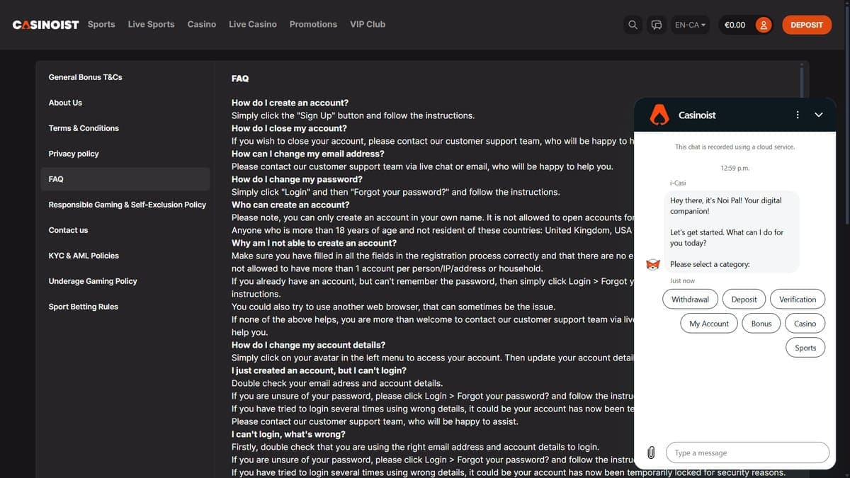 Customer service Casinoist Casino