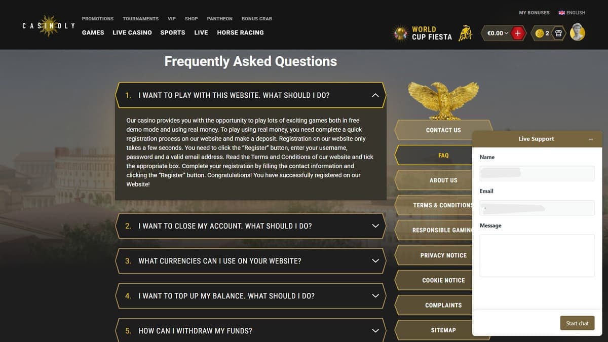 Customer service Casinoly Casino