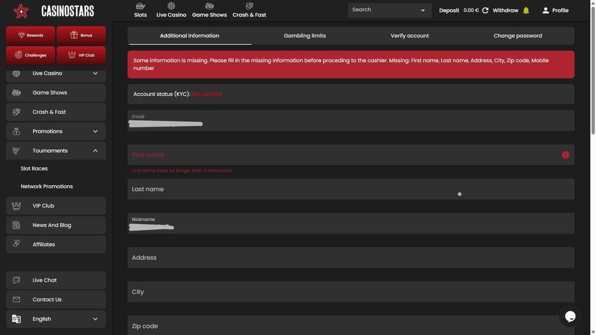 Deposit Casinostars Casino