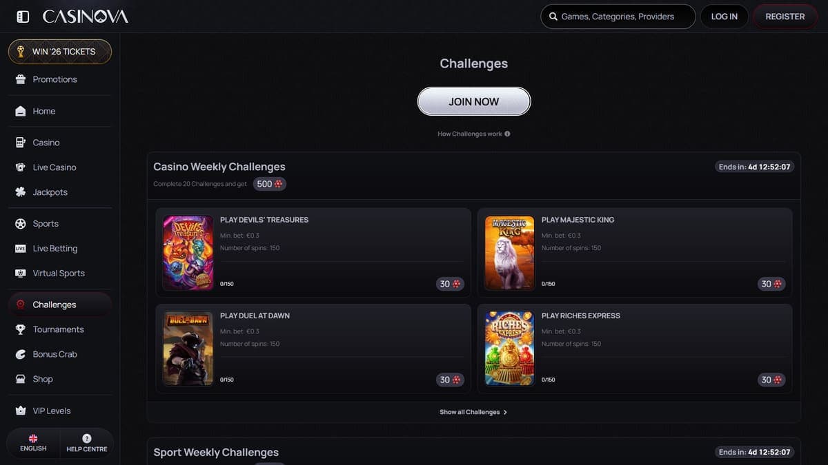 Challenges Casinova Casino
