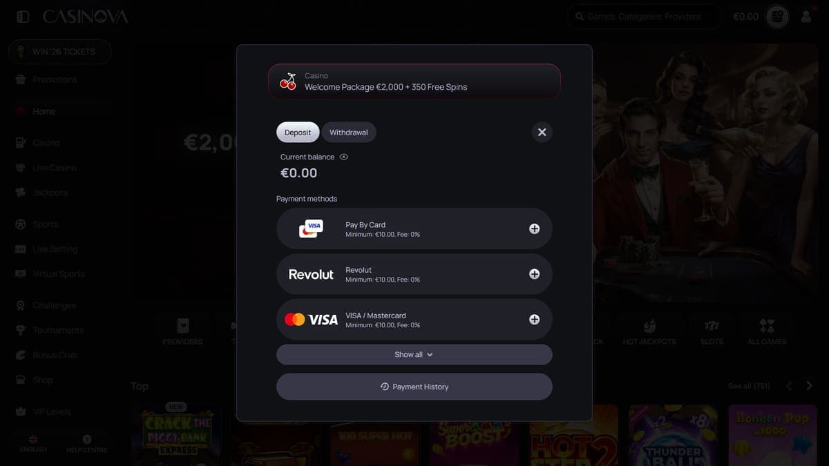 Deposit Casinova Casino