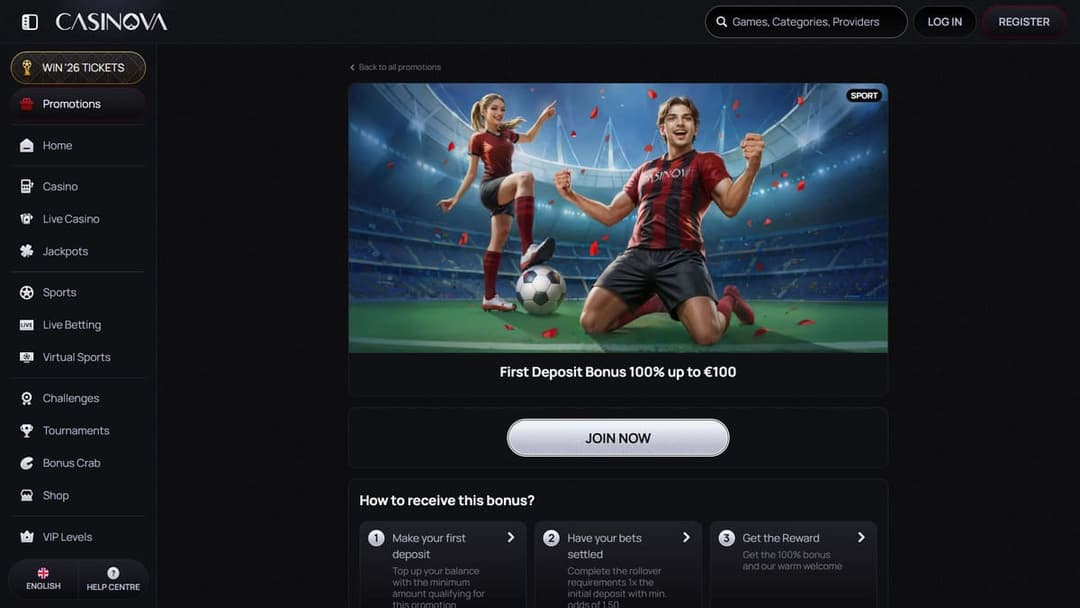 First deposit bonus Casinova Casino