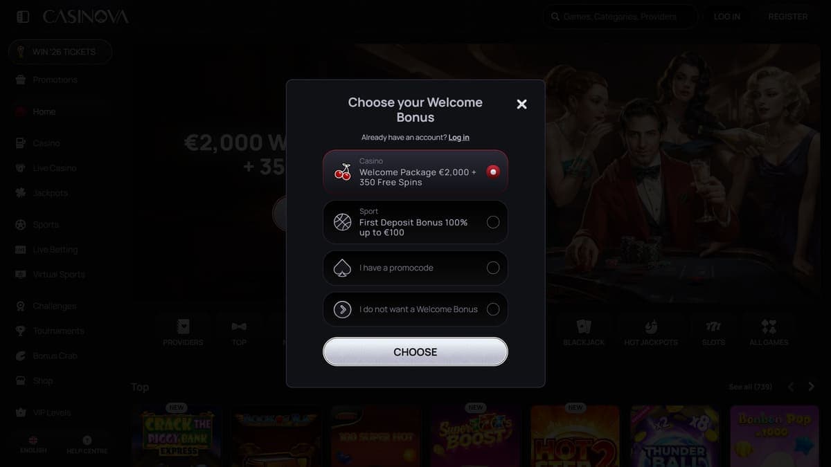 Registration Casinova Casino