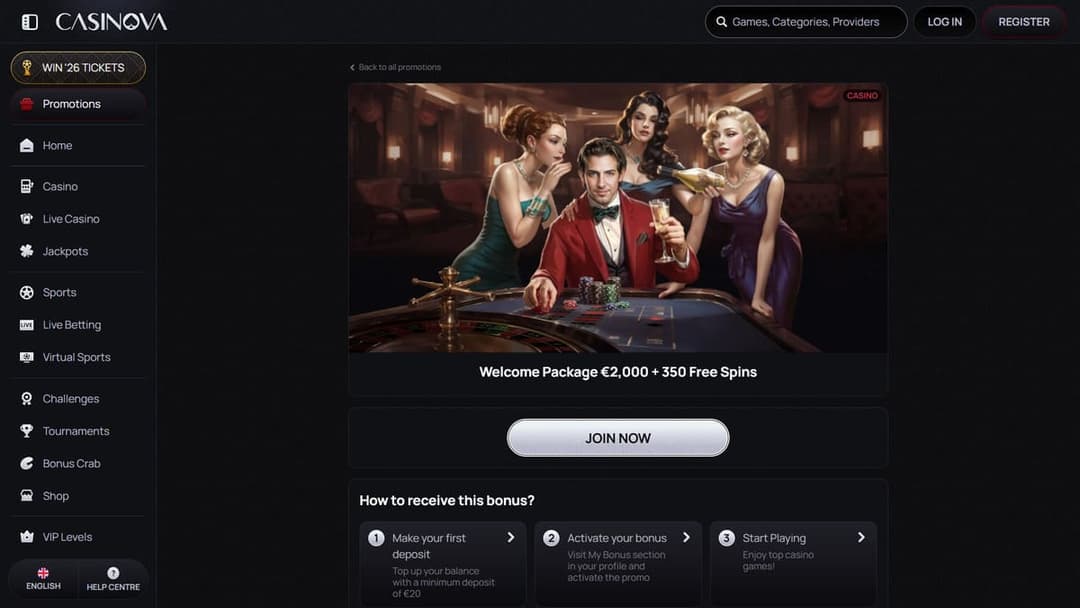 Welcome bonus Casinova Casino