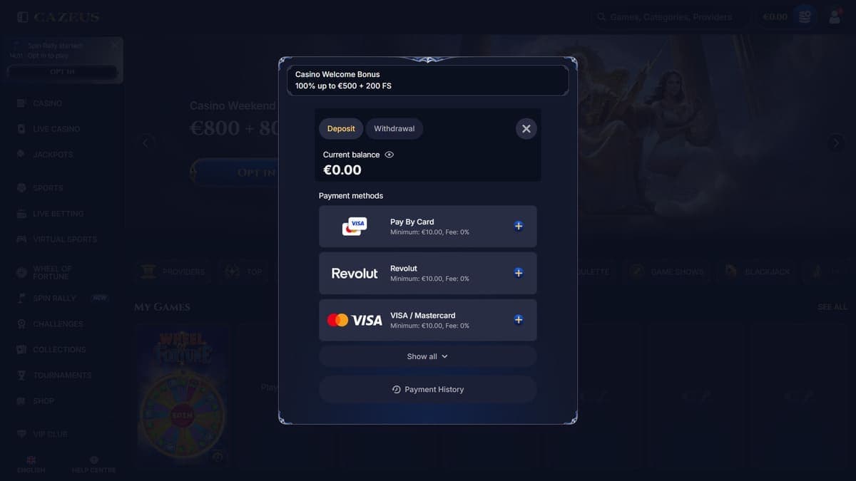 Deposit Cazeus Casino