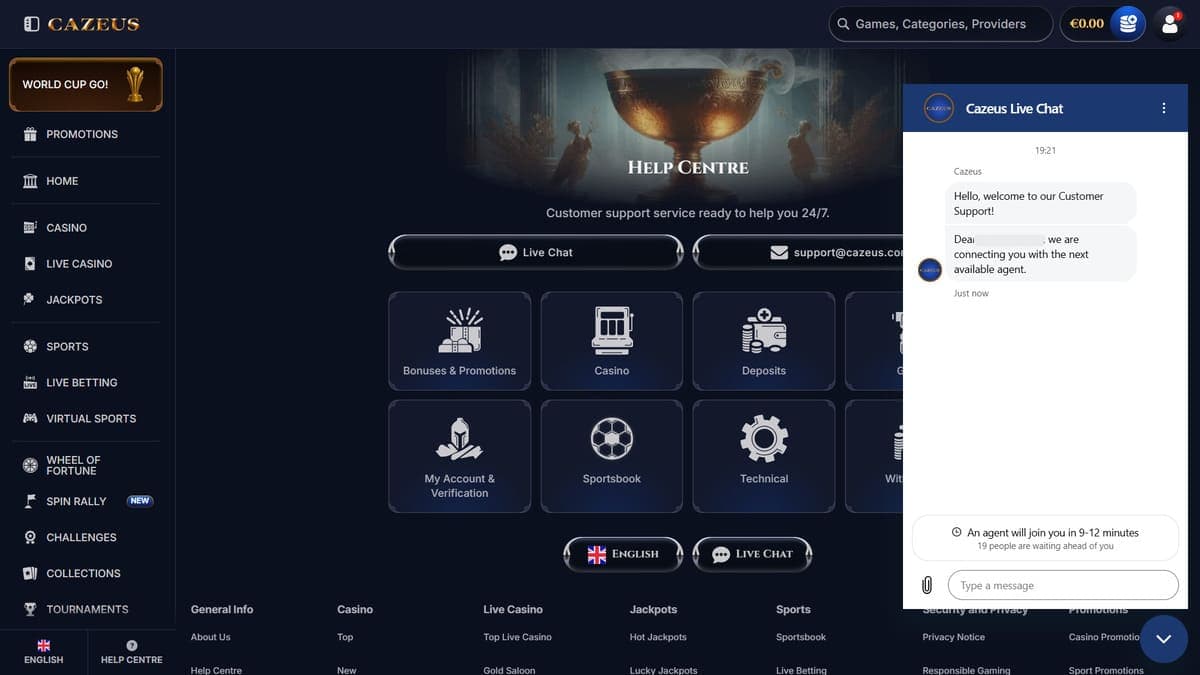 Help centre Cazeus Casino