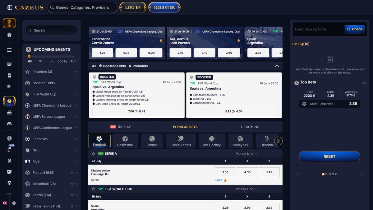 Bookmaker Cazeus Casino