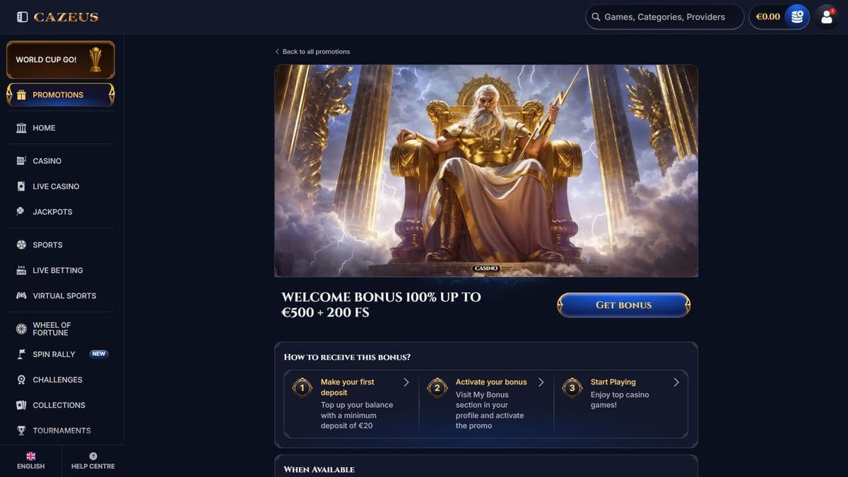 Welcome bonus Cazeus Casino