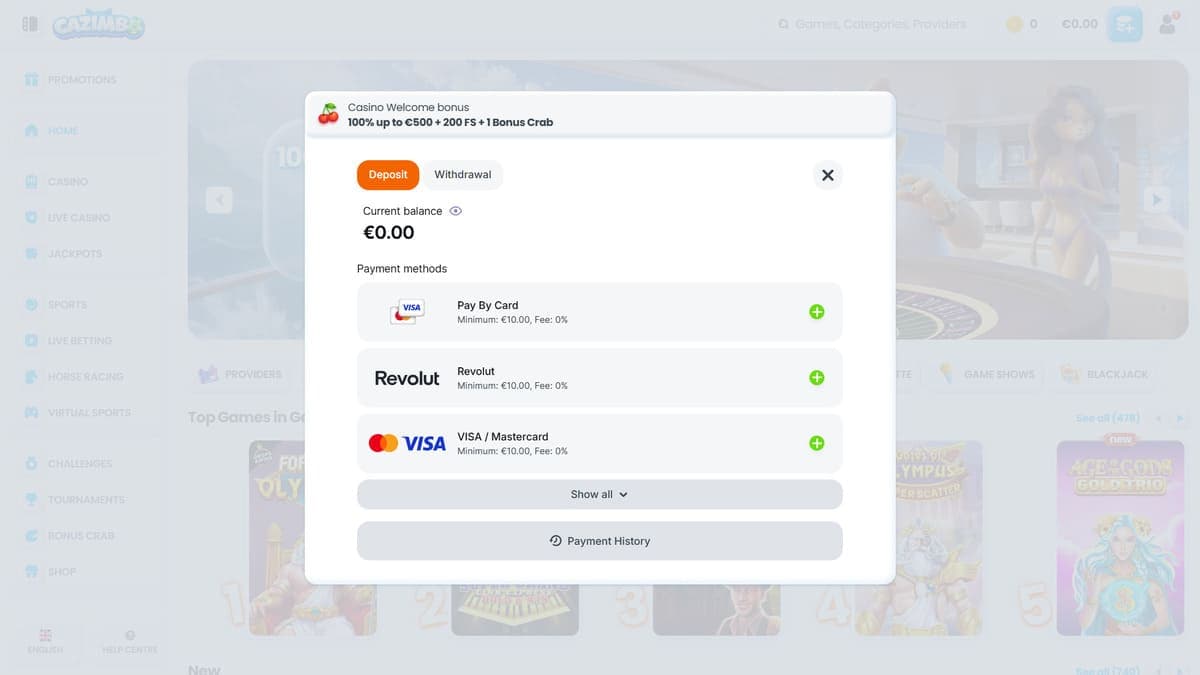 Deposit Cazimbo Casino