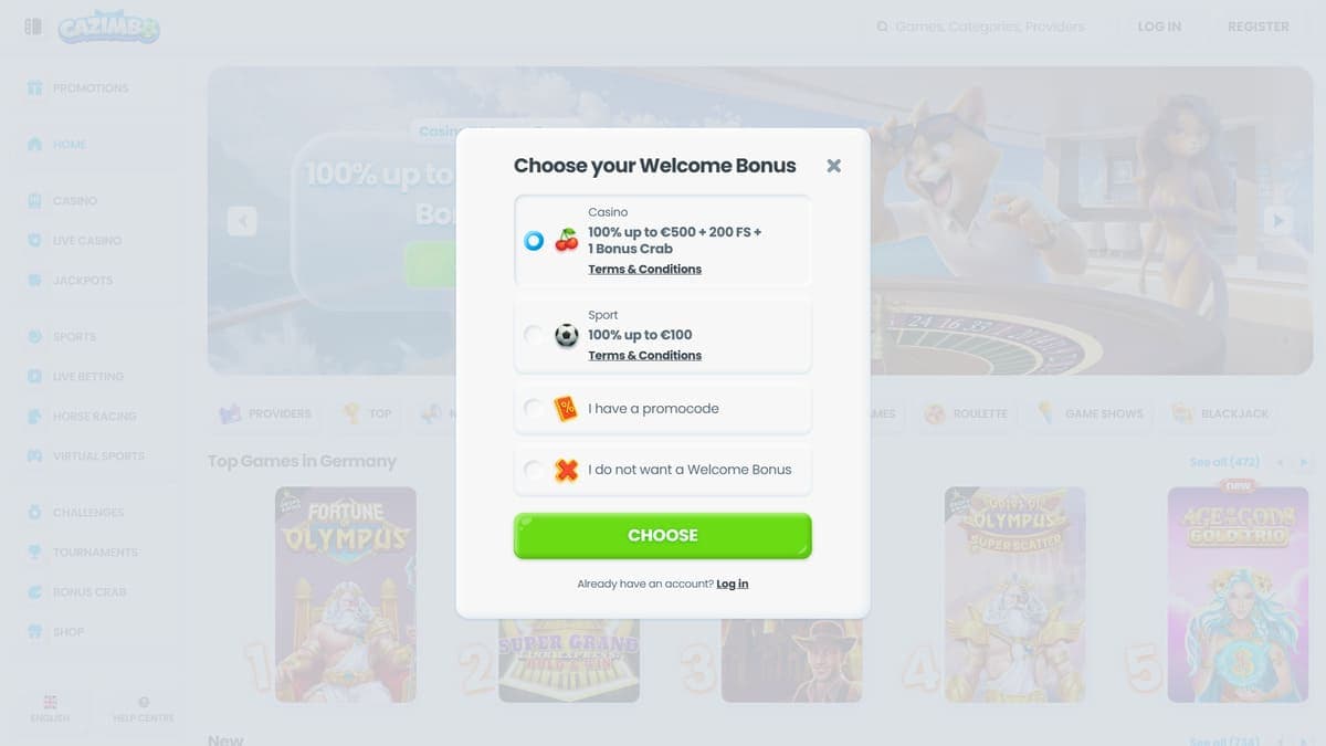 Registration Cazimbo Casino