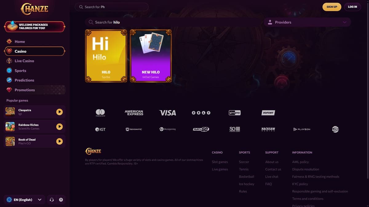 Other games Chanze Casino