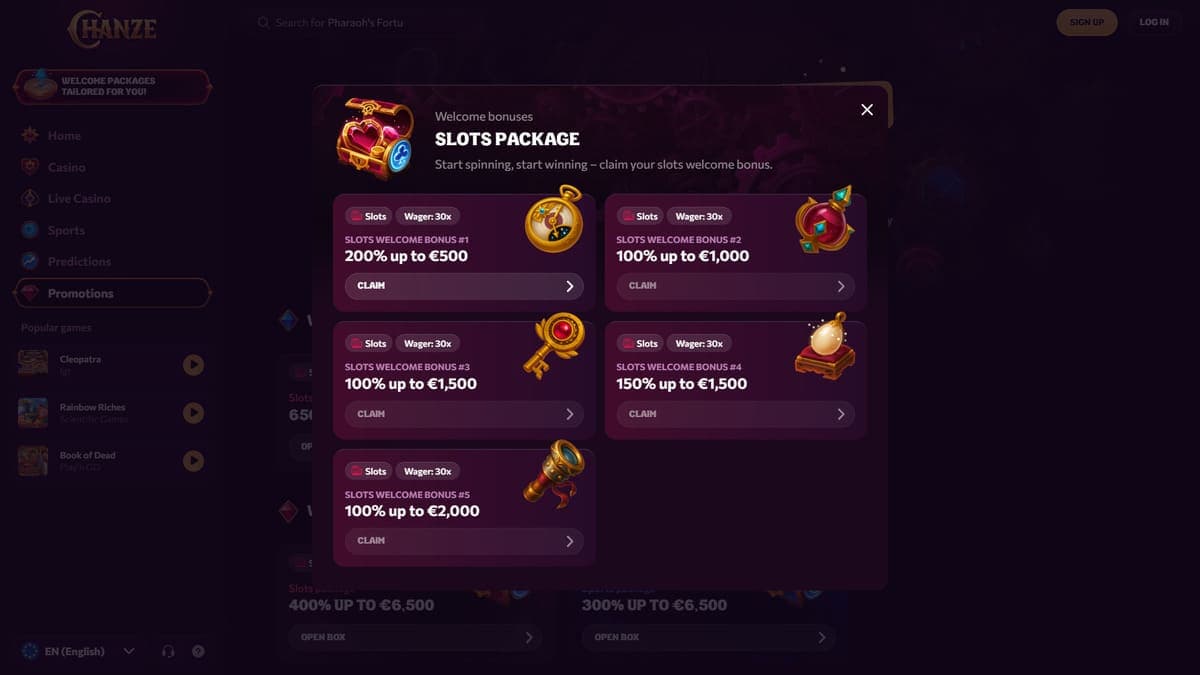 Slots Welcome Pack Chanze Casino