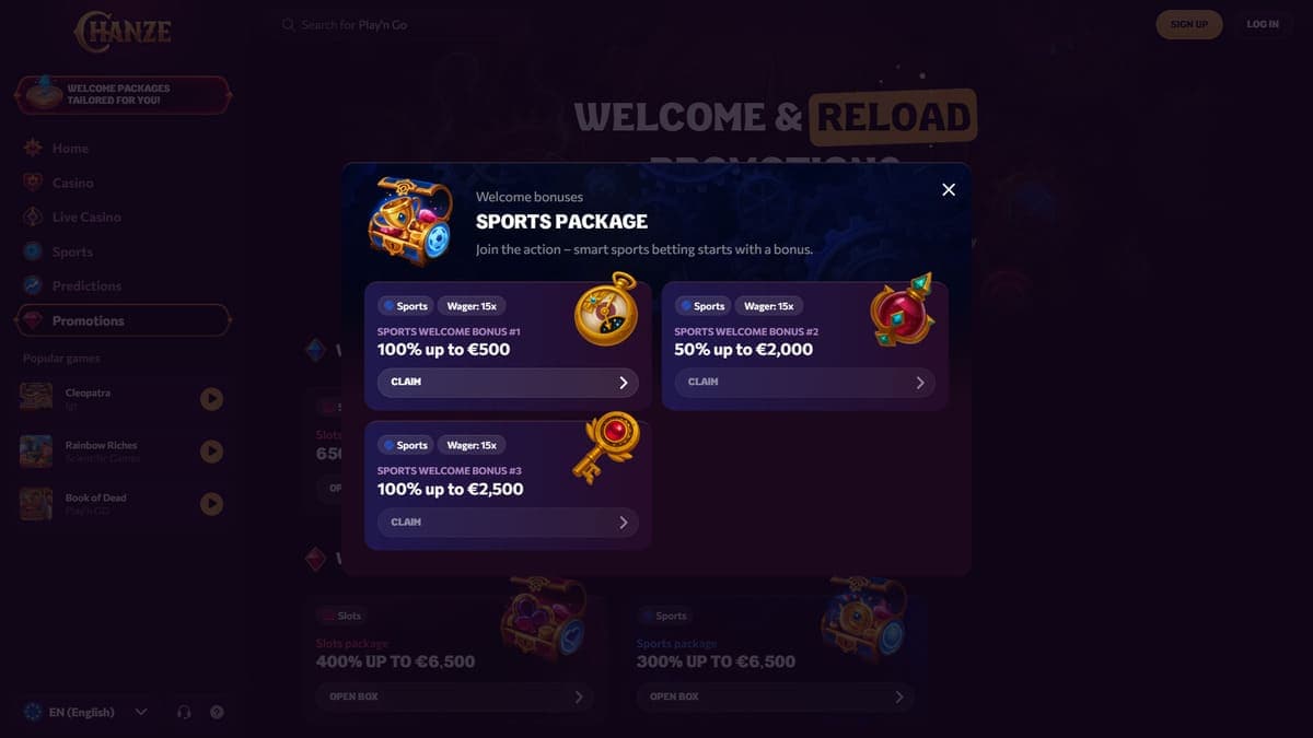 Sports betting bonus Chanze Casino