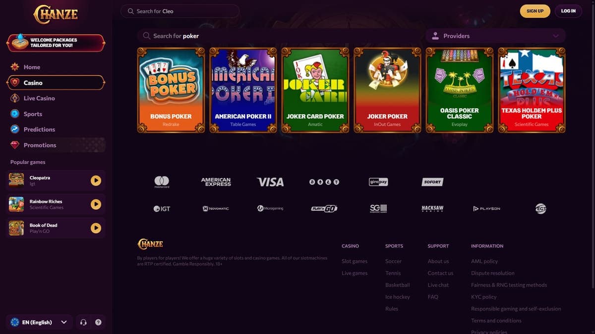 Table games Chanze Casino