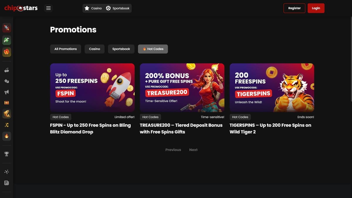 Hot Codes ChipStars Casino