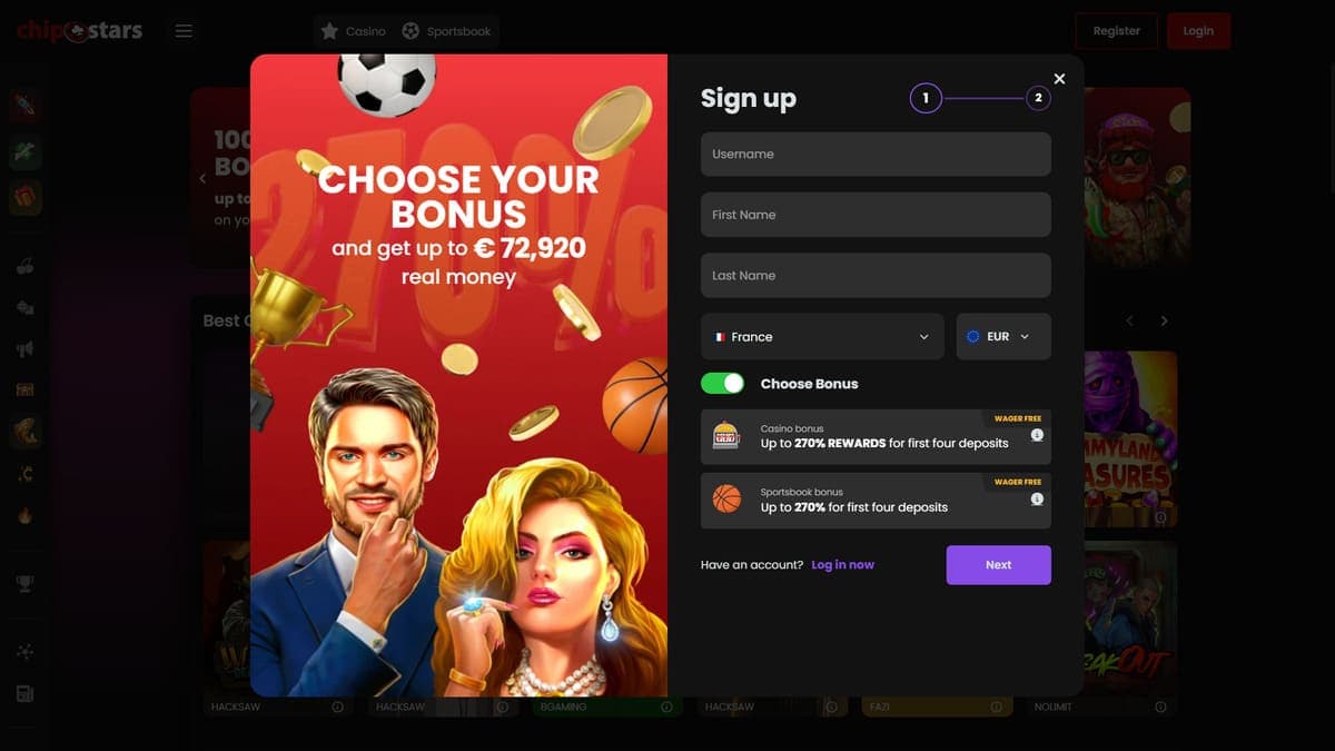 Registration ChipStars Casino