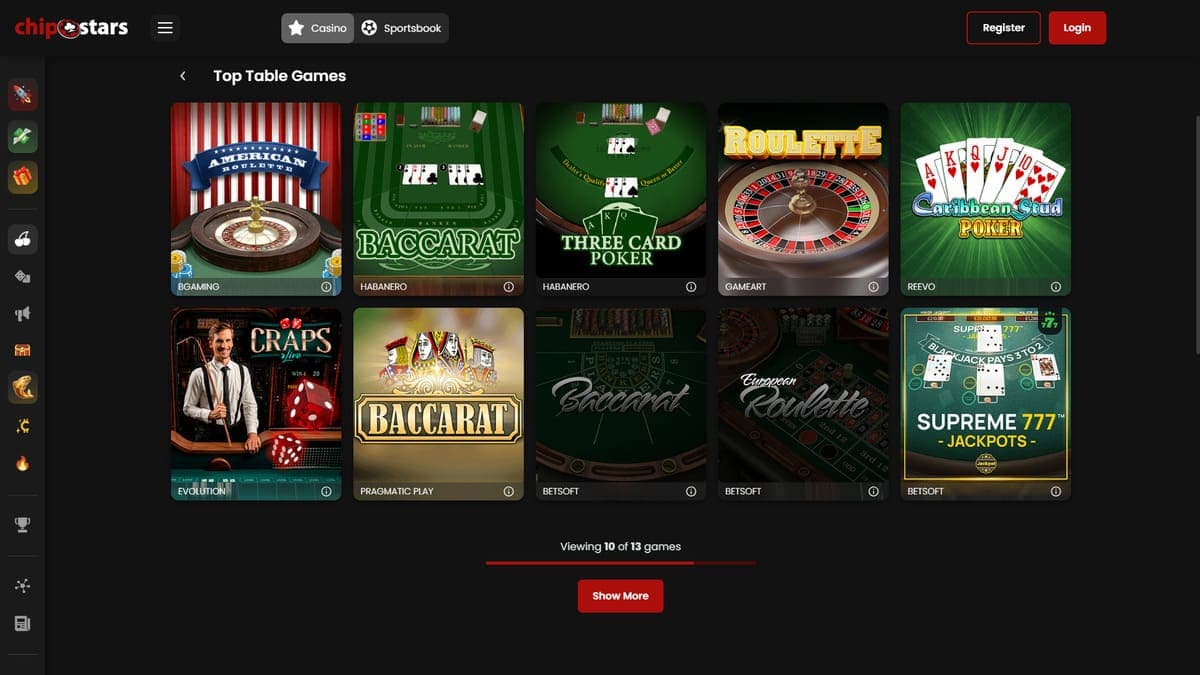 Table games ChipStars Casino
