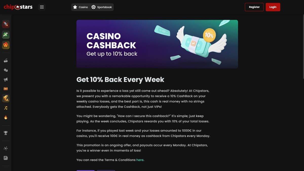 Cashback ChipStars Casino