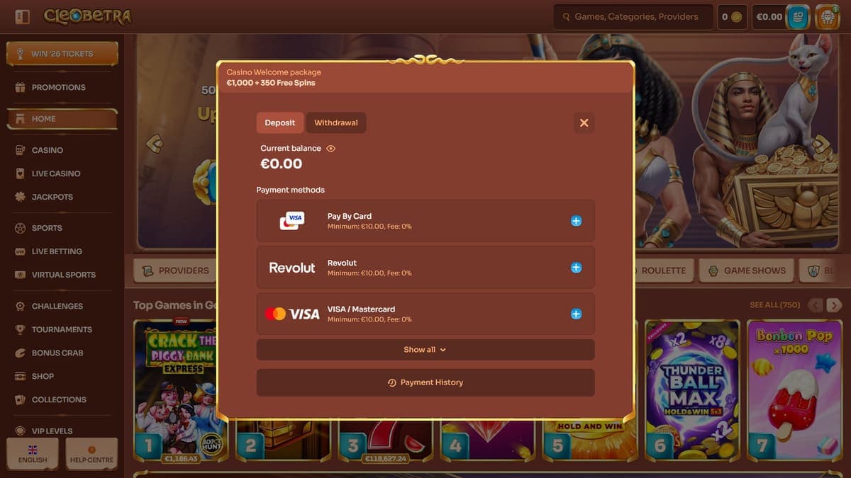 Deposit Cleobetra Casino