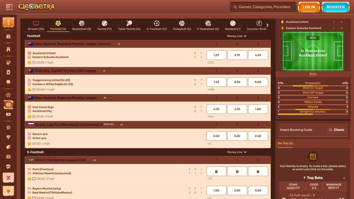 Live betting Cleobetra Casino