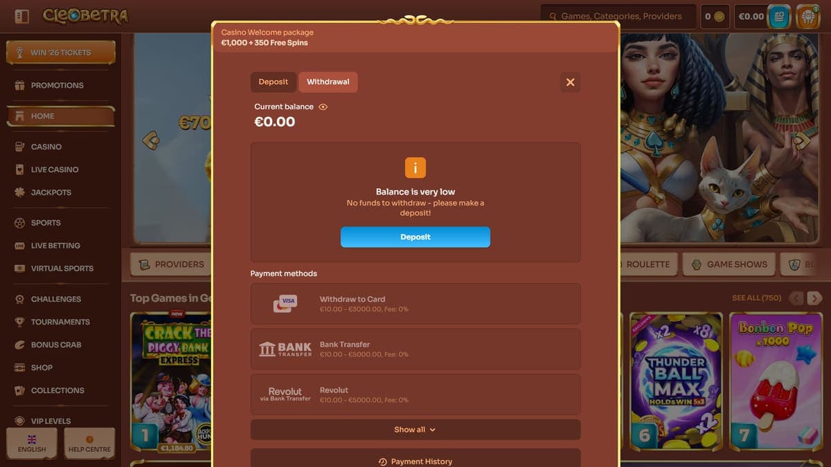 Withdrawal Cleobetra Casino