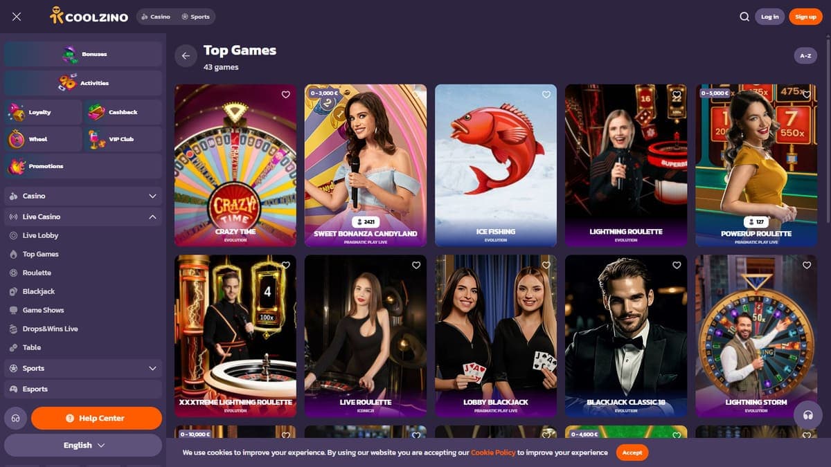 Live lobby Coolzino Casino