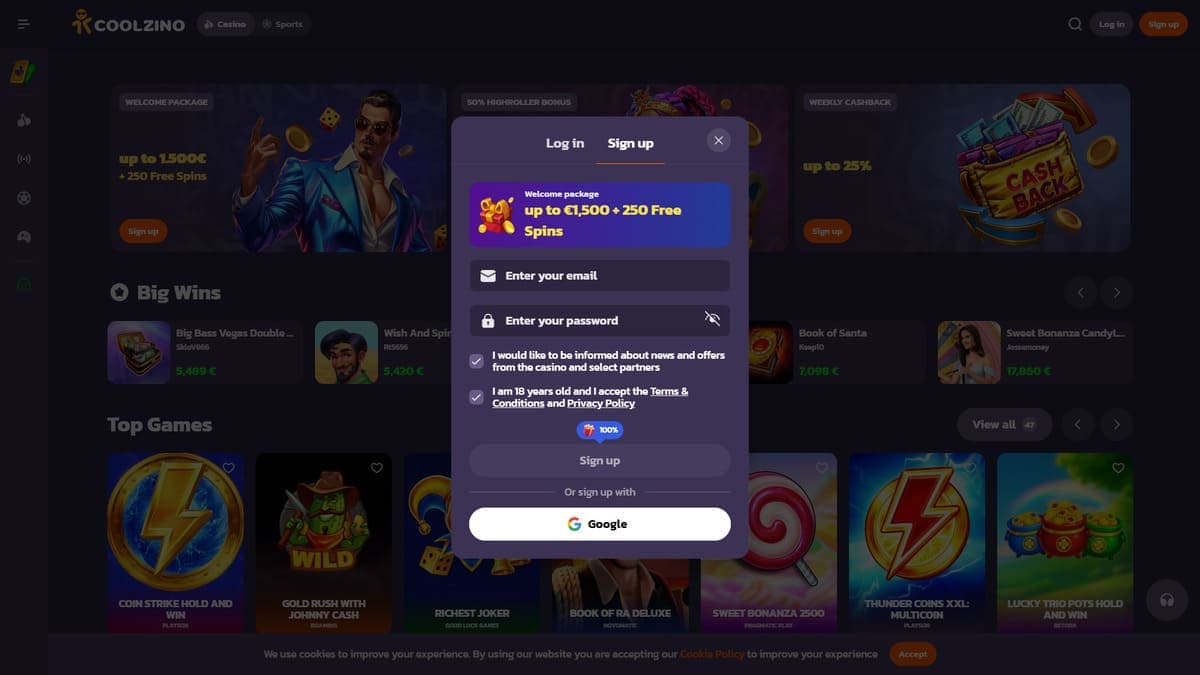 Registration Coolzino Casino