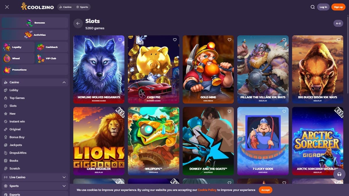 Slot machines Coolzino Casino