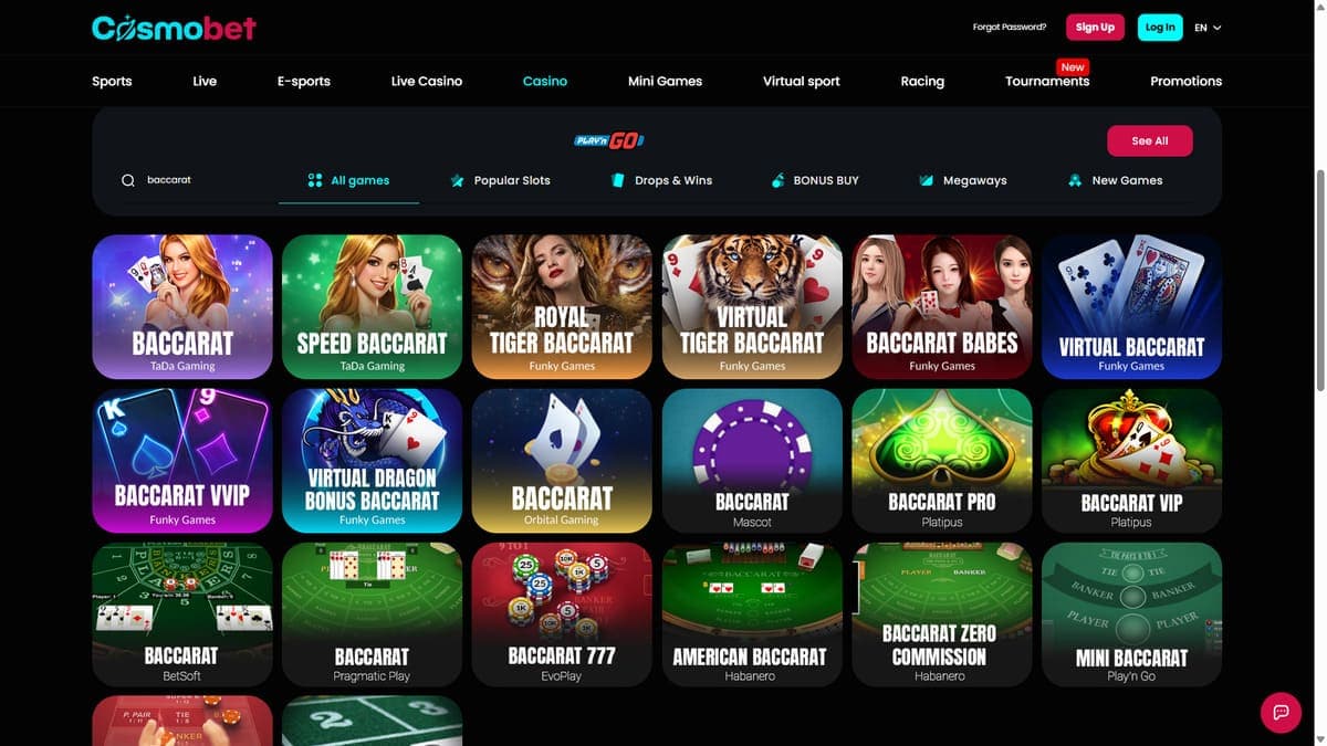 Table games Cosmobet Casino
