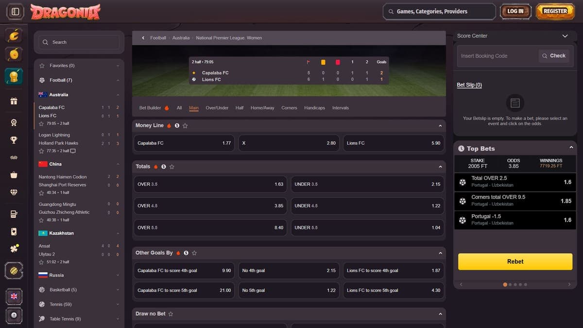 Live betting Dragonia Casino