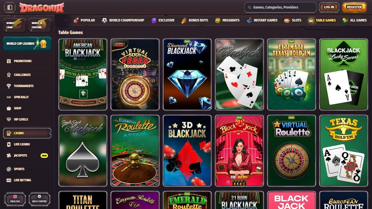 Table games Dragonia Casino