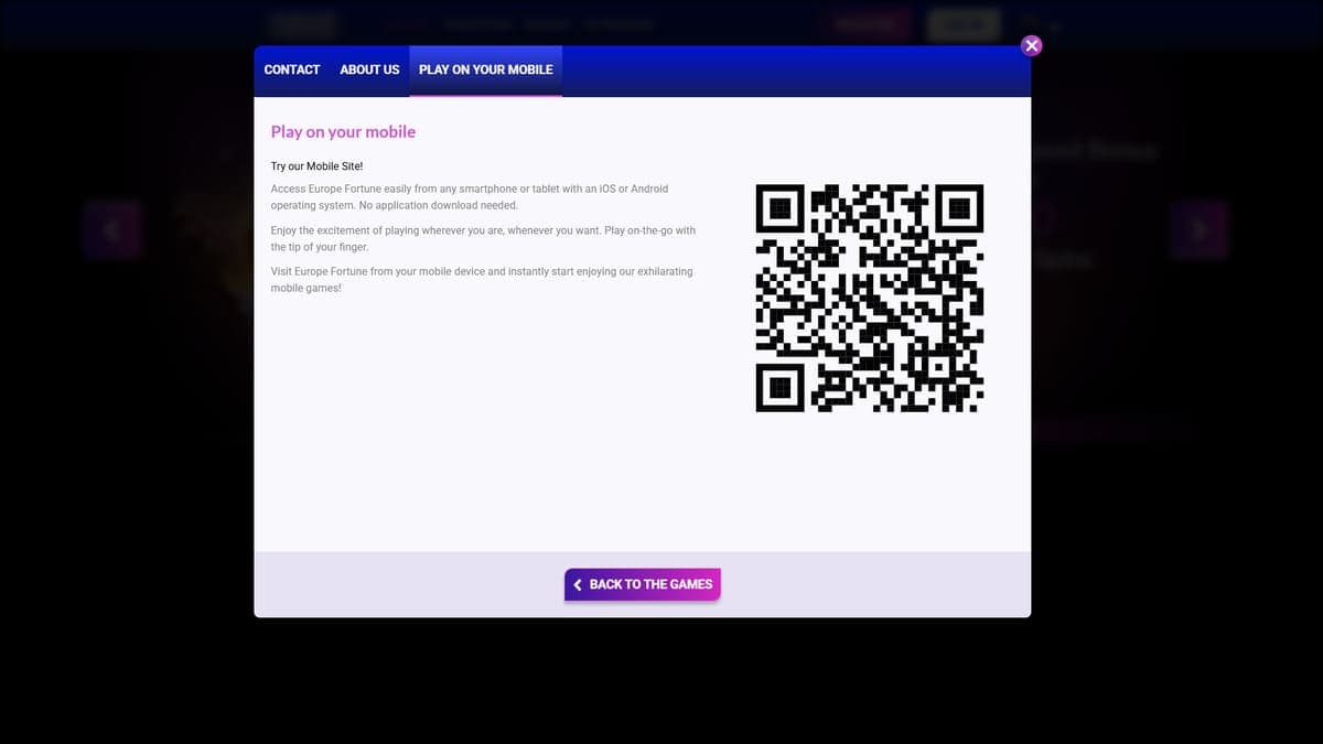 Mobile version Europe Fortune Casino