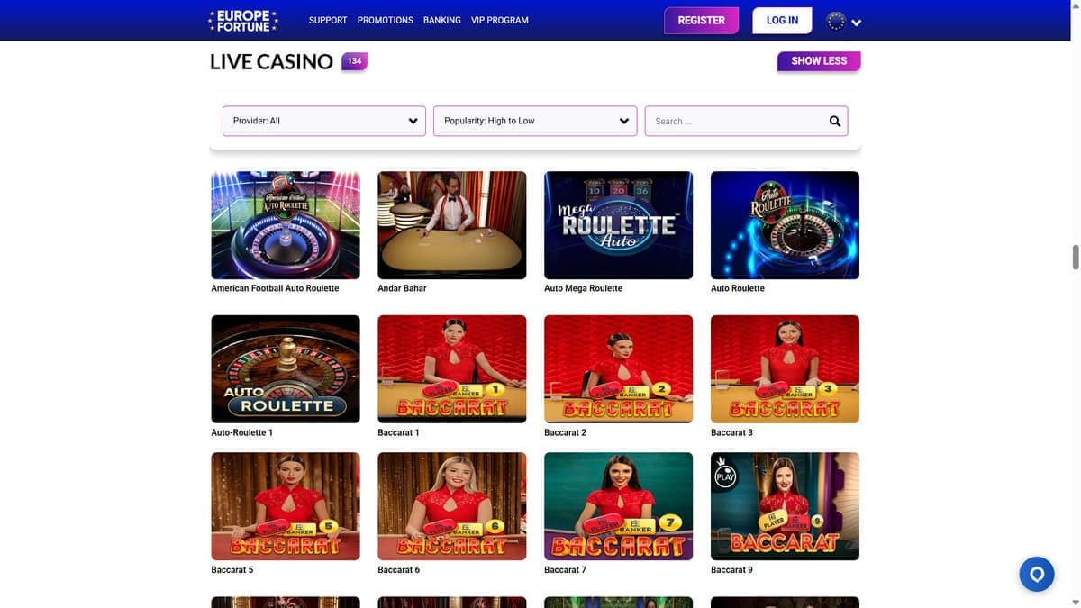 Live casino Europe Fortune Casino