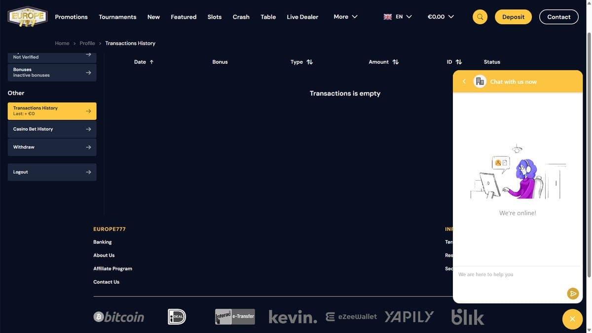Customer Support Europe777 Casino