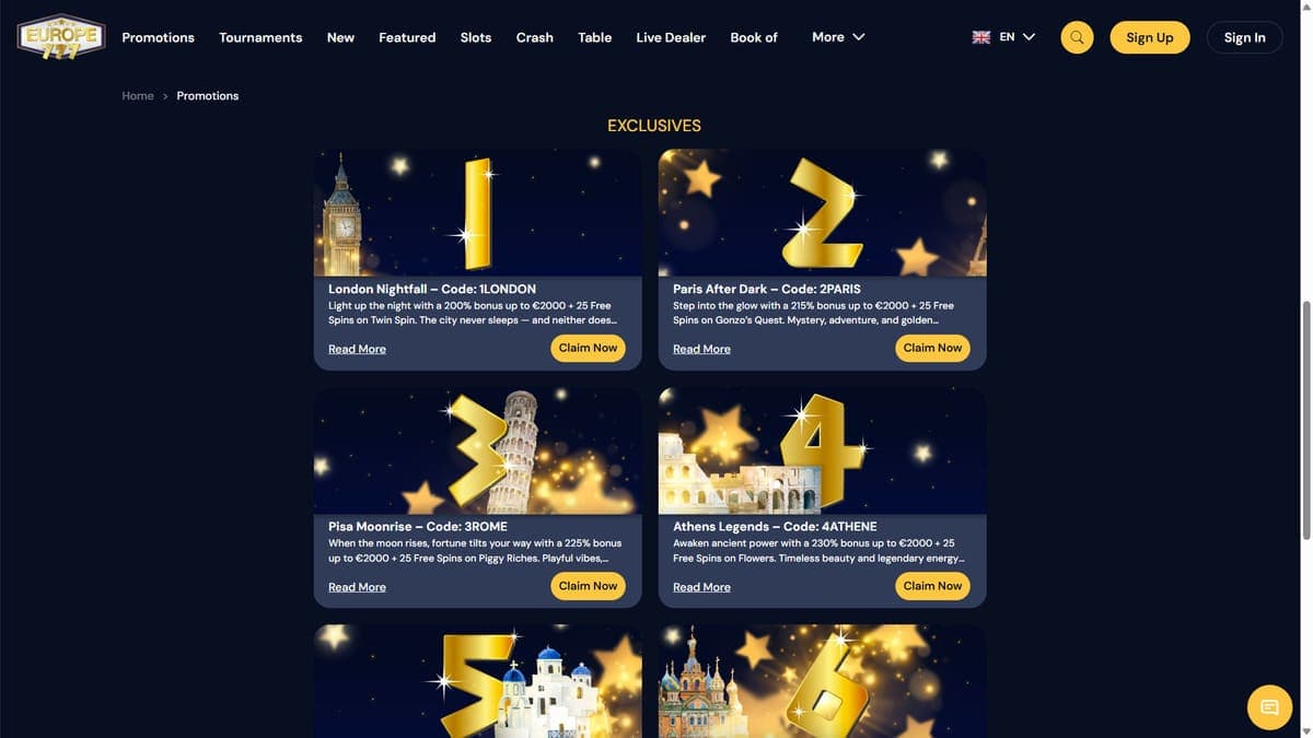 Exclusives Europe777 Casino