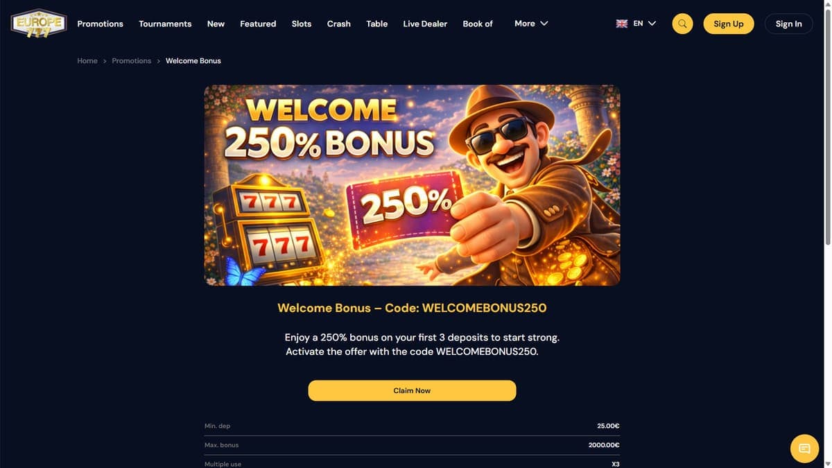 Welcome bonus Europe777 Casino