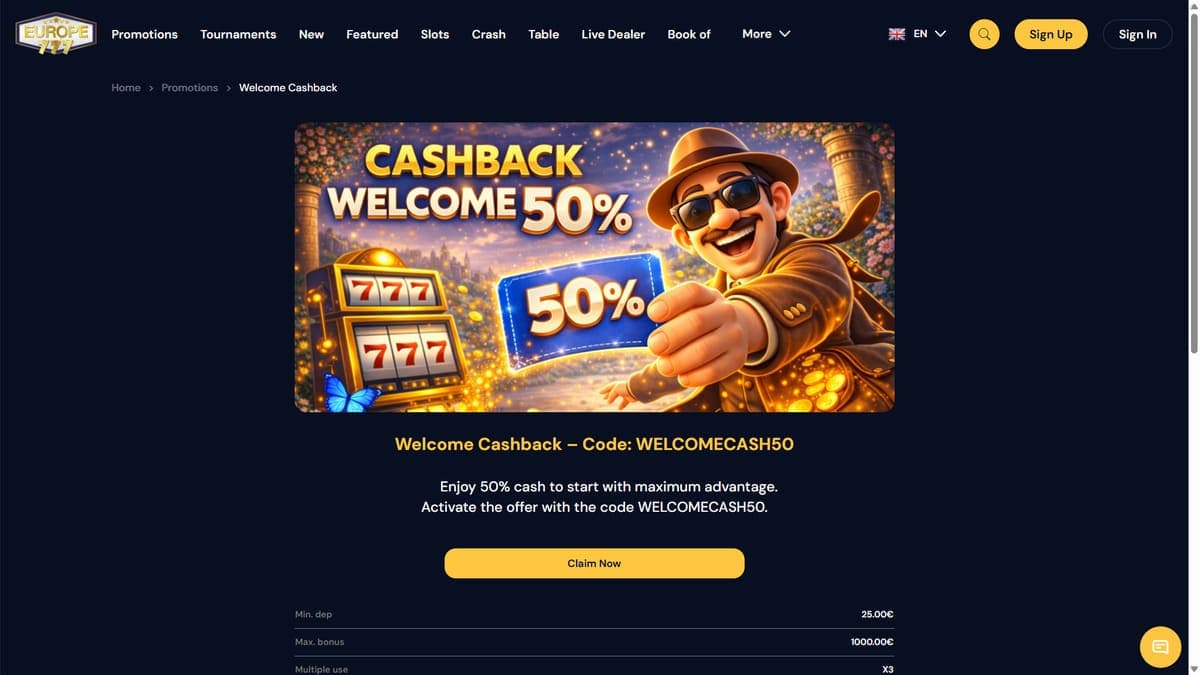 Welcome Cashback Europe777 Casino