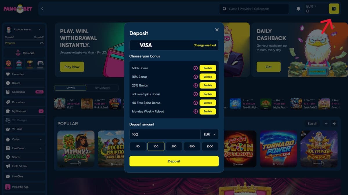 Deposit Fanobet Casino