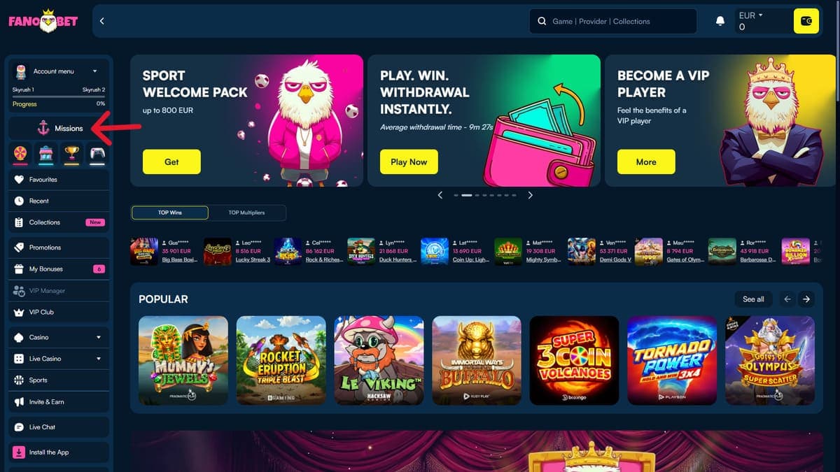 Mission Fanobet Casino