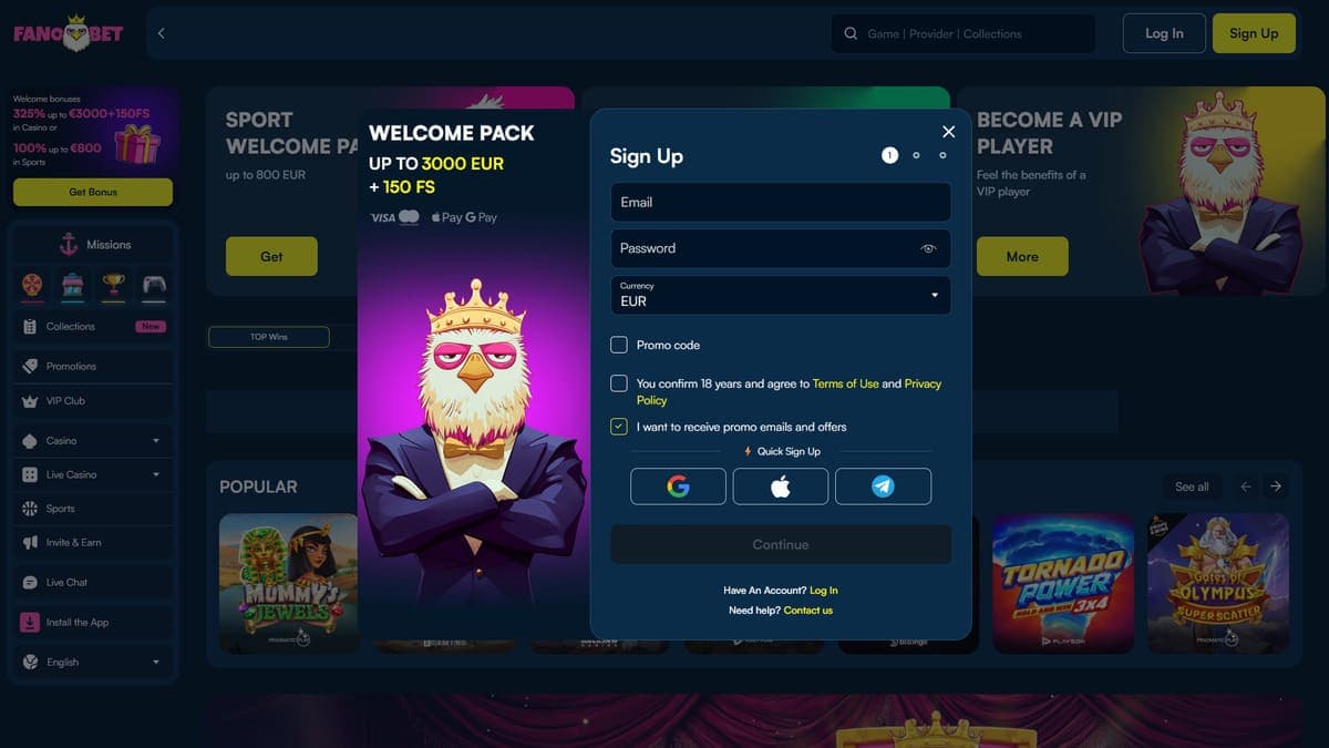 Sign up Fanobet Casino