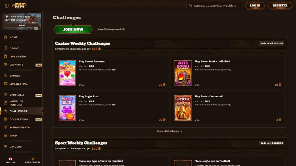 Challenges FatPirate Casino