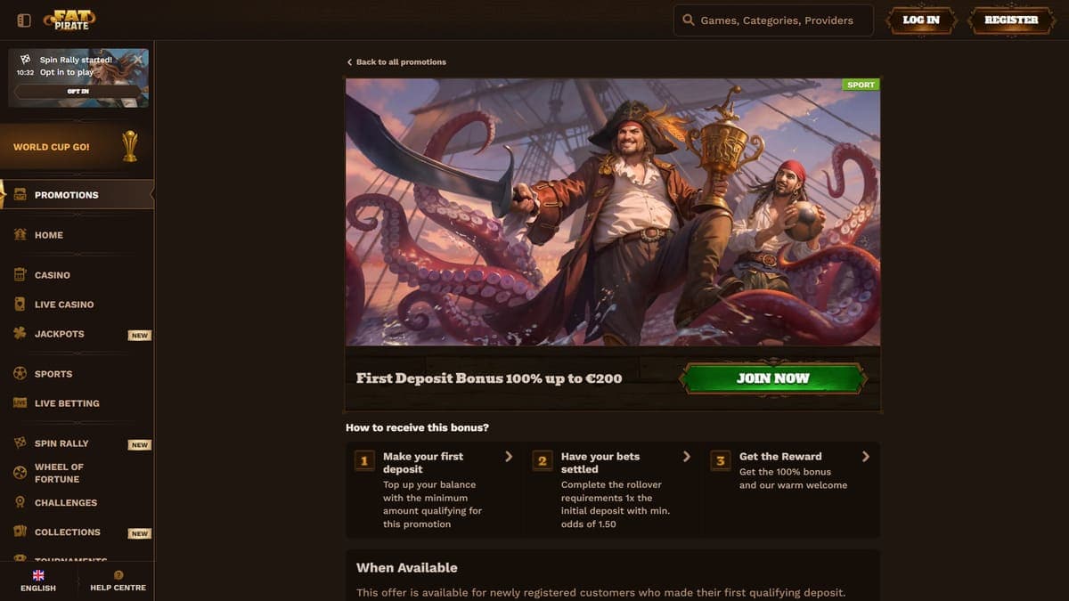 First deposit bonus FatPirate Casino