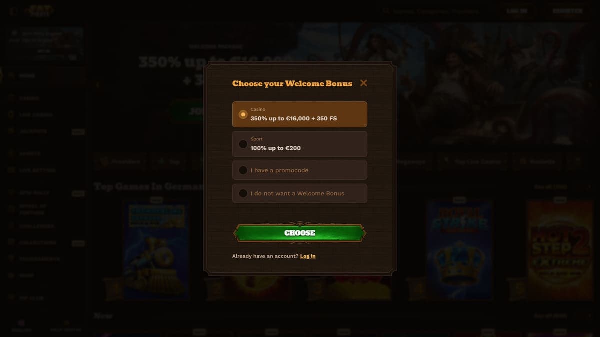Registration FatPirate Casino