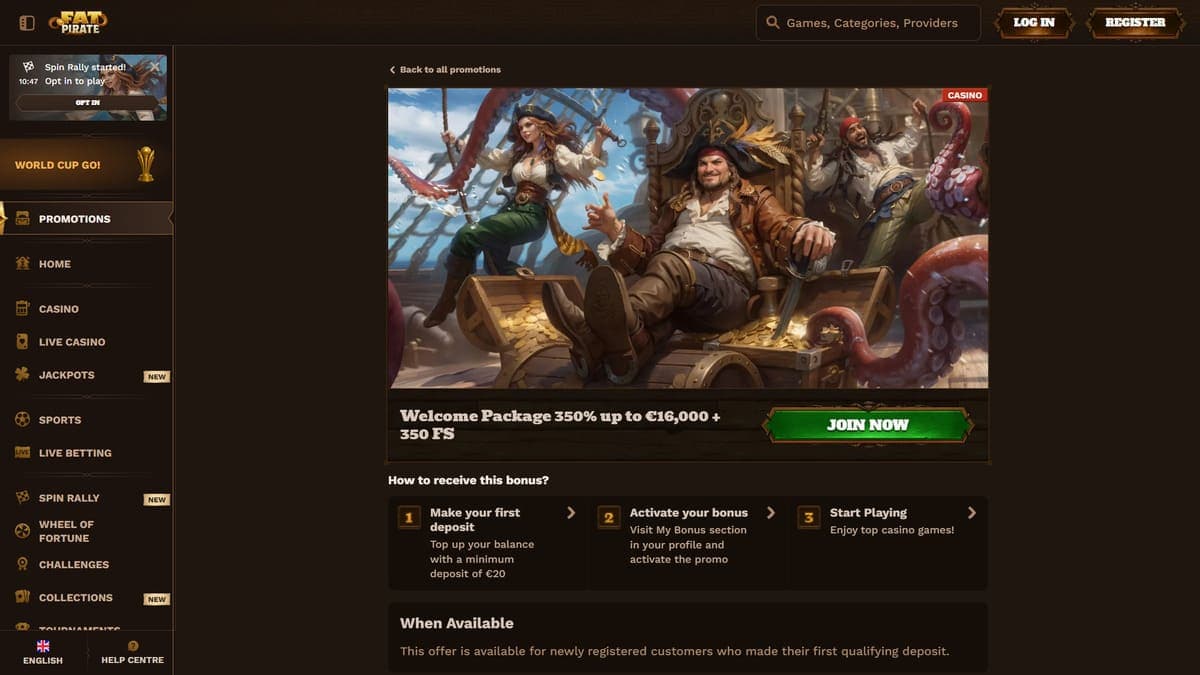 Welcome bonus FatPirate Casino